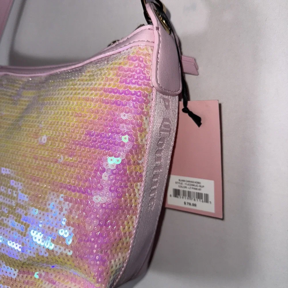 NWT Juicy Couture Women's Blank Canvas Hobo Handbag Light Pink‎ Sequins
